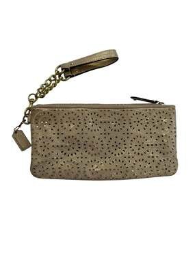 Coach Metallic Gold Metro Eyelet Floral Laser Cut Leather Small Wristlet